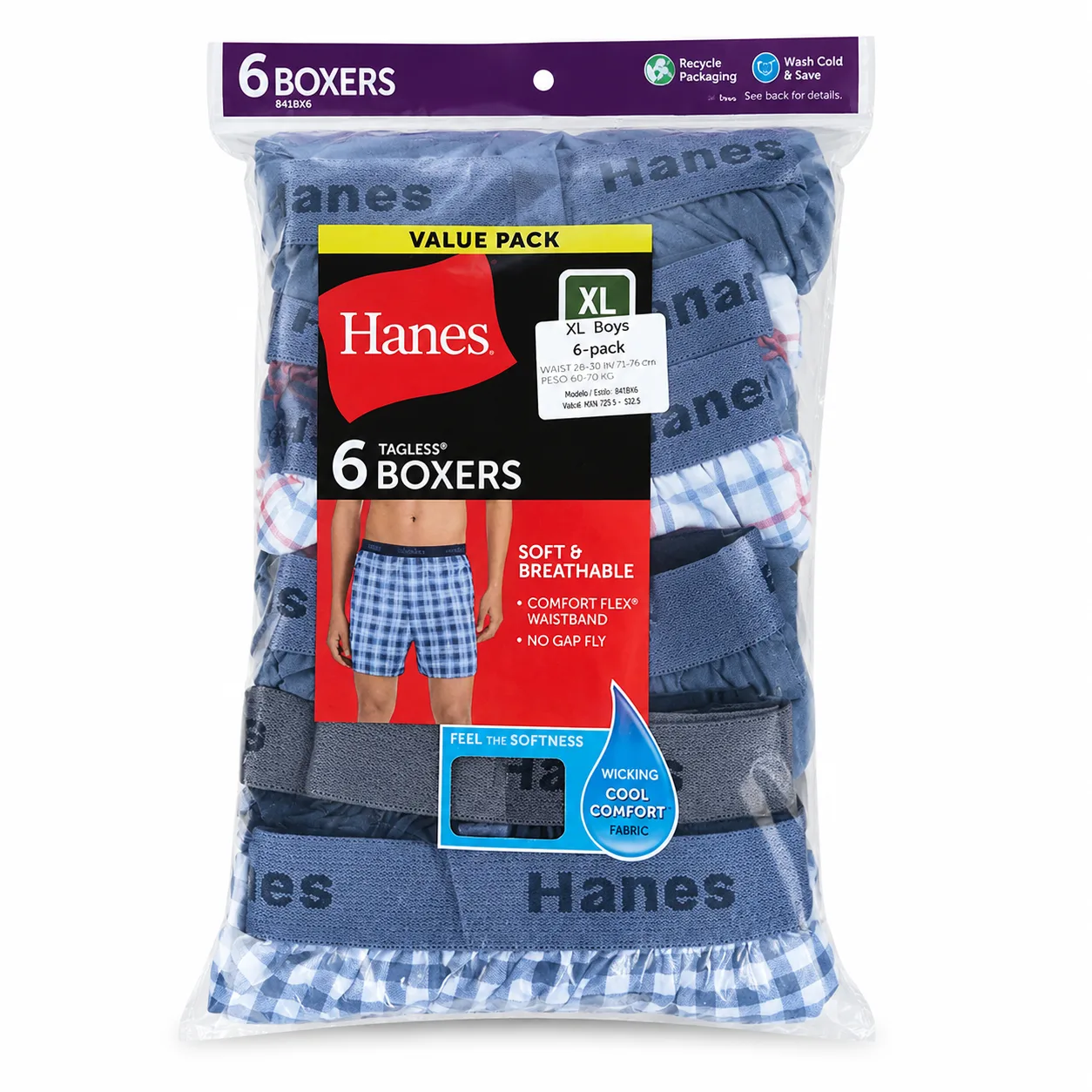 Hanes ბიჭის XL ზომა ბოქსერი საცვლები - 6 ცალი